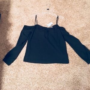 Express Cold Shoulder Blouse with Lace Detail